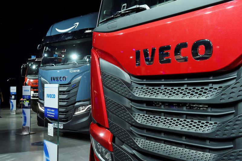 &copy; Reuters. FILE PHOTO: Details of the front of an Iveco truck exhibited during a news conference in Turin, Italy, July 13, 2022. REUTERS/Massimo Pinca//File Photo