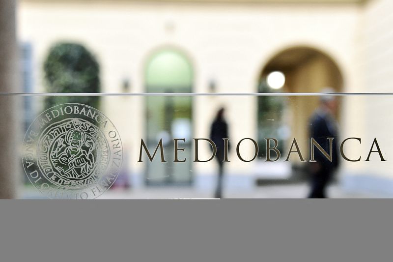 &copy; Reuters. FILE PHOTO: A logo of Mediobanca is pictured at Mediobanca headquarters in Milan, Italy, November 12, 2019. REUTERS/Flavio Lo Scalzo/File Photo