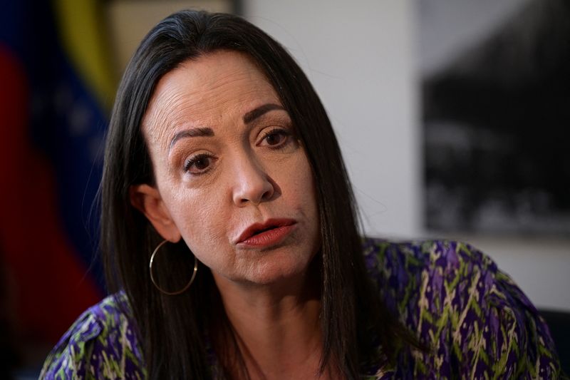 &copy; Reuters. Venezuelan opposition leader Maria Corina Machado speaks during an interview with Reuters, in Caracas, Venezuela February 9, 2024. REUTERS/Gaby Oraa