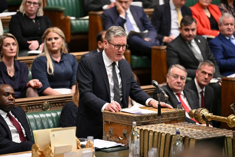 &copy; Reuters. FILE PHOTO: Keir Starmer, leader of Britain's Labour Party, speaks at the House of Commons in London, Britain, April 15, 2024. UK Parliament/Jessica Taylor/Handout via REUTERS/File photo
