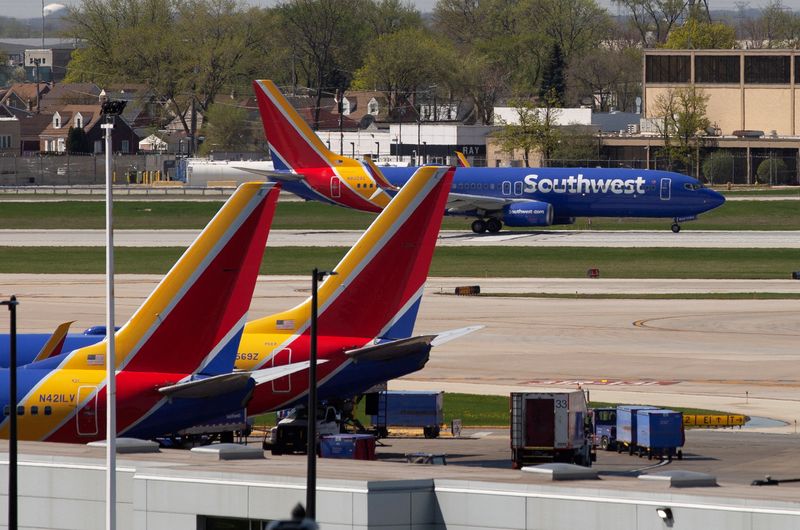 &copy; Reuters. Southwest Airlines planes sit idle on the tarmac at Chicago Midway International Airport in Chicago, Illinois, U.S. April 18, 2023. REUTERS/Jim Vondruska/File Photo