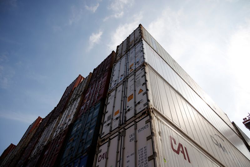 &copy; Reuters. Shipping containers are stacked at Pusan Newport Terminal in Busan, South Korea, July 1, 2021. REUTERS/Kim Hong-Ji/File Photo