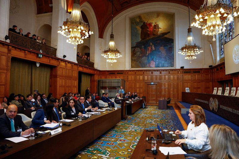 &copy; Reuters. People attend a public hearing where Mexico is set to ask the International Court of Justice (ICJ) to issue emergency measures against Ecuador over the armed raid on the Mexican embassy, which Mexico says is a violation of international law, in The Hague,