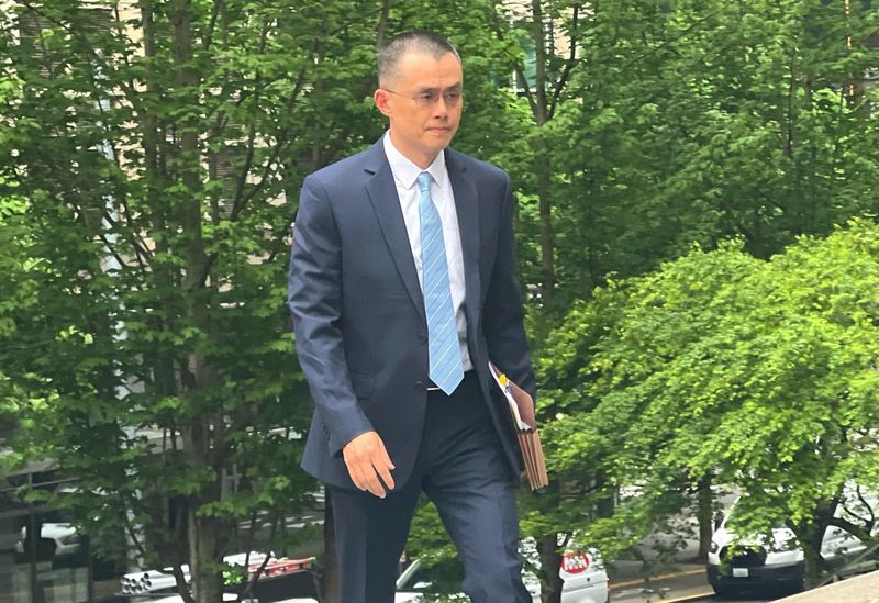 © Reuters. Binance founder and former chief Changpeng Zhao, who pleaded guilty to violating U.S. law by failing to implement a program to prevent money laundering, arrives for his sentencing in federal district court in Seattle, Washington, U.S. April 30, 2024.  REUTERS/Deborah Bloom