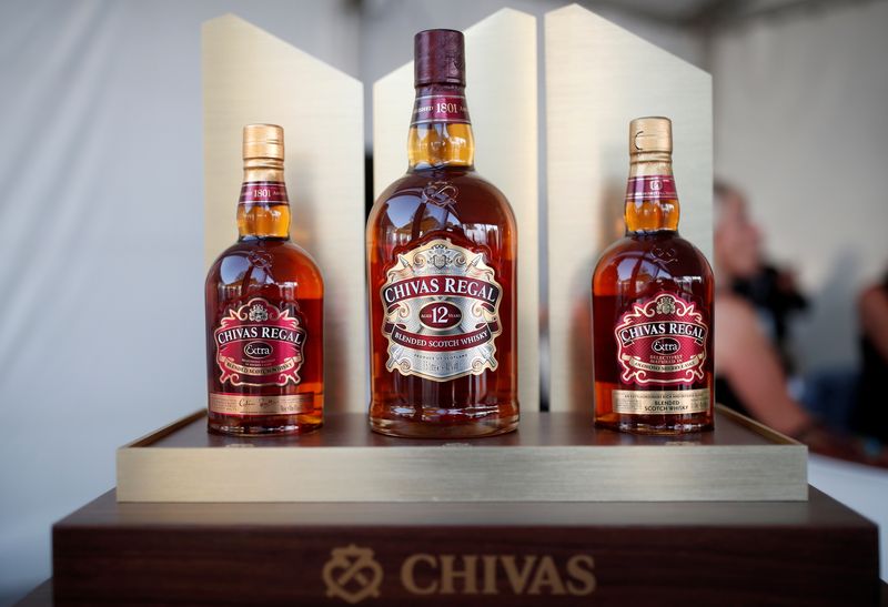 &copy; Reuters. FILE PHOTO: Bottles of Chivas Regal blended Scotch whisky, produced by Pernod Ricard SA, are displayed on the campus of the HEC School of Management in Jouy-en-Josas, near Paris, France August 28, 2018. REUTERS/Benoit Tessier/File Photo