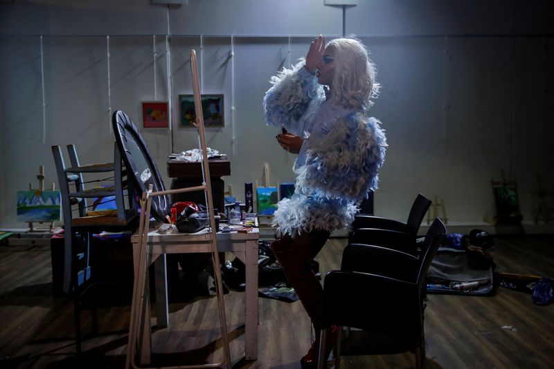 &copy; Reuters. Drag performer Ilker Yazici, 23, whose stage name is Miss Putka, gets ready to shoot a sequence for a TV series in Istanbul, Turkey, July 25, 2023. Ilker was in secondary school when he discovered he was gay. There he met LGBT advocacy groups and joined s