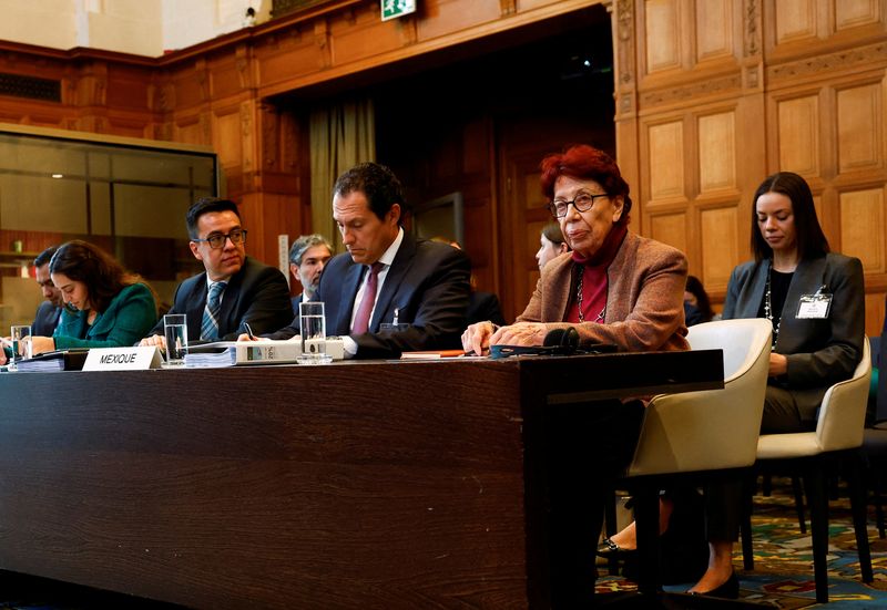 &copy; Reuters. Lawyer Alejandro Celorio Alcantara and Ambassador of Mexico to the Netherlands Carmen Moreno Toscano attend a public hearing where Ecuador asks the International Court of Justice (ICJ) to reject Mexico's request to issue emergency measures against Quito o