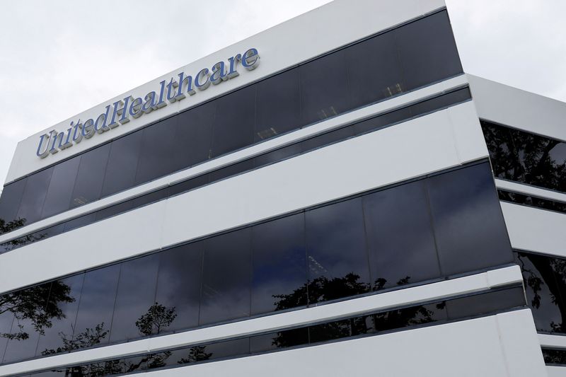 &copy; Reuters. FILE PHOTO: The corporate logo of the UnitedHealth Group appears on the side of one of their office buildings in Santa Ana, California, U.S., April 13, 2020. REUTERS/Mike Blake/File Photo