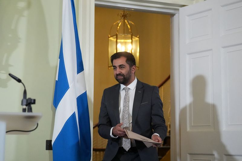 &copy; Reuters. Le Premier ministre, Humza Yousaf, annonce sa démission. /Photo prise le 29 avril 2024 à Edimbourg en Grande-Bretagne,/REUTERS/Andrew Milligan