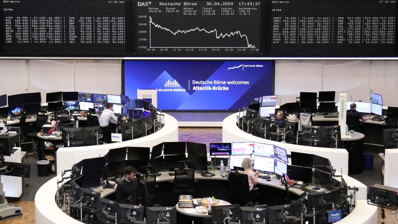 &copy; Reuters. The German share price index DAX graph is pictured at the stock exchange in Frankfurt, Germany, April 30, 2024.     REUTERS/Staff/File Photo