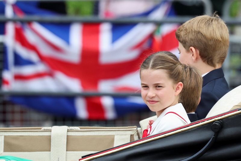&copy; Reuters. FILE PHOTO: Britain's Princess Charlotte and Prince George attend the Trooping the Colour parade to honour Britain's King Charles on his official birthday in London, Britain, June 17, 2023. REUTERS/Toby Melville/File Photo