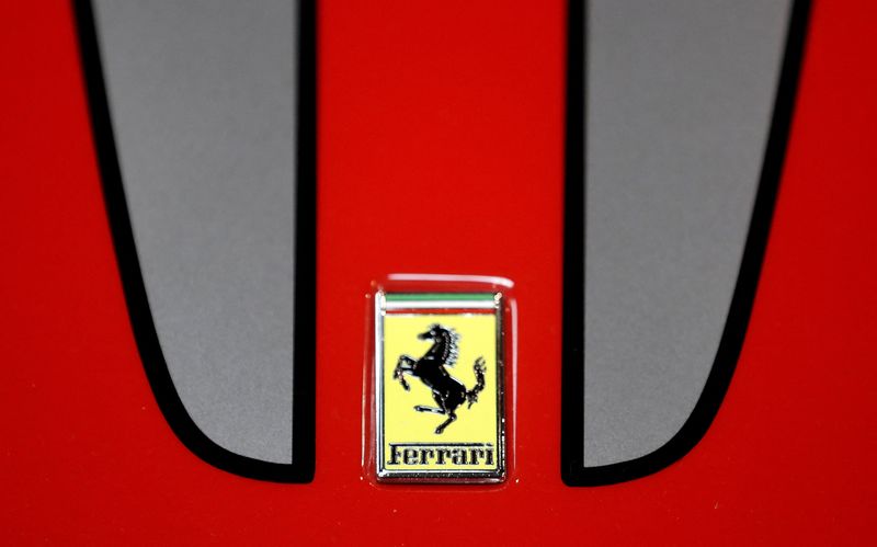 &copy; Reuters. FILE PHOTO: The logo of Ferrari is seen on a car during the Prague Autoshow in Prague, Czech Republic, April 13, 2019. REUTERS/David W Cerny/File Photo