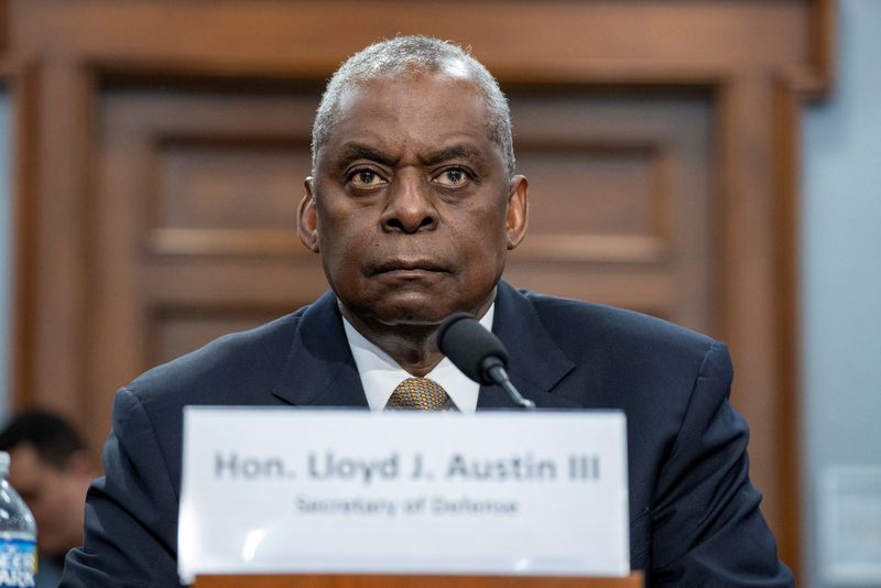 &copy; Reuters. FILE PHOTO: U.S. Defense Secretary Lloyd Austin and the Chairman of the Joint Chiefs of Staff General Charles Brown, Jr. [not pictured)  testify before a House Appropriations Defense Subcommittee hearing on U.S. President Biden's proposed budget request f
