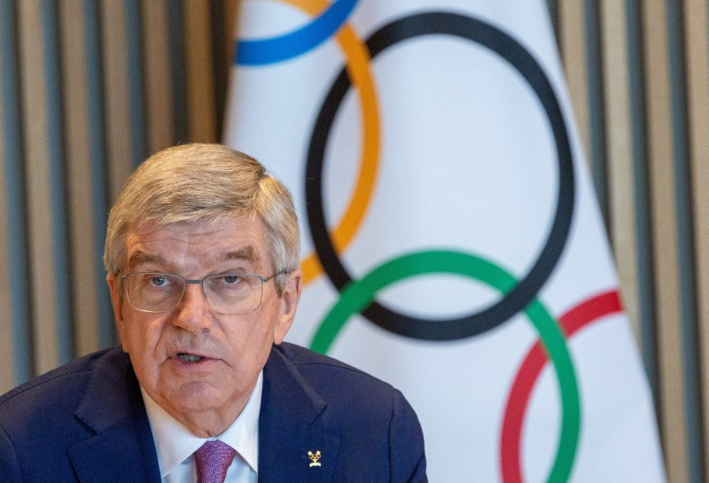 &copy; Reuters. توماس باخ رئيس اللجنة الأولمبية الدولية خلال اجتماع المجلس التنفيذي للجنة في لوزان بسويسرا يوم 19 مارس آذار 2024. تصوير:  دينيس باليبوس - رويترز