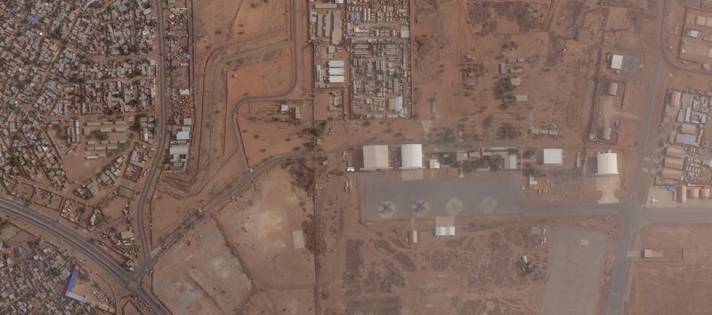© Reuters. A screengrab of a satellite image shows the view of Airbase 101, next to Diori Hamani International Airport in Niamey, Niger, April 21, 2024.  2024 Planet Labs Inc./Handout via REUTERS