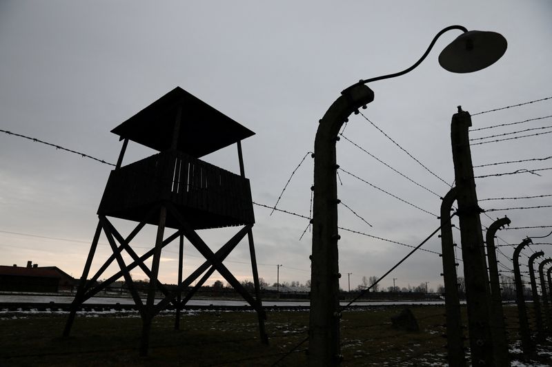 &copy; Reuters. FILE PHOTO: A wooden guard tower is pictured at the site of former Nazi German concentration and extermination camp Auschwitz II-Birkenau during ceremonies marking the 77th anniversary of the liberation of the camp and International Holocaust Victims Reme