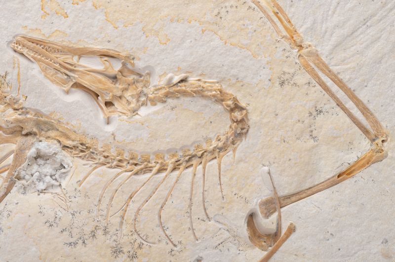 © Reuters. FILE PHOTO: Fossilized bones of the neck, head and one wing of the ancient bird Archaeopteryx are seen at the Field Museum in Chicago, Illinois, U.S. in this undated handout photograph. Delaney Drummond/Field Museum/Handout via REUTERS/File Photo