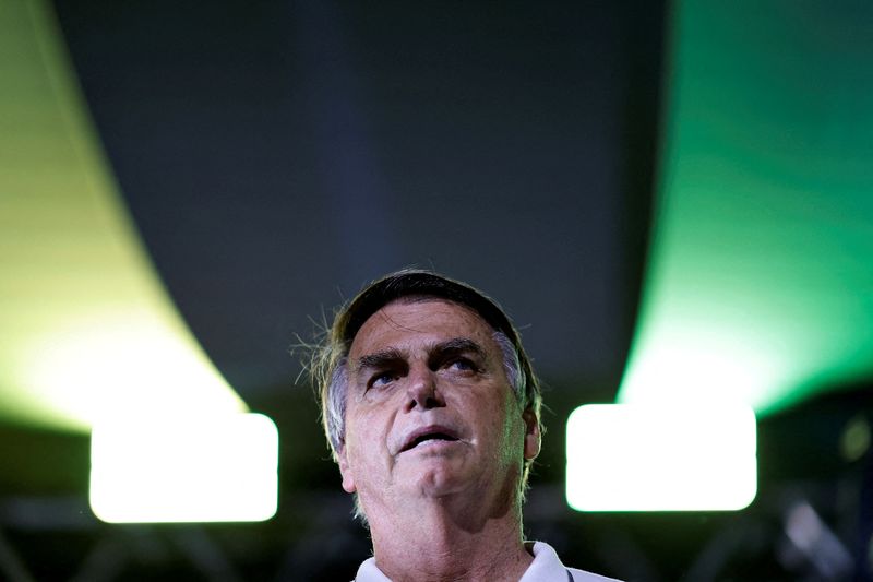 &copy; Reuters. FILE PHOTO: Former Brazilian President Jair Bolsonaro takes part in a state meeting of the Liberal Party, in Goiania, Brazil, April 4, 2024. REUTERS/Ueslei Marcelino/File Photo