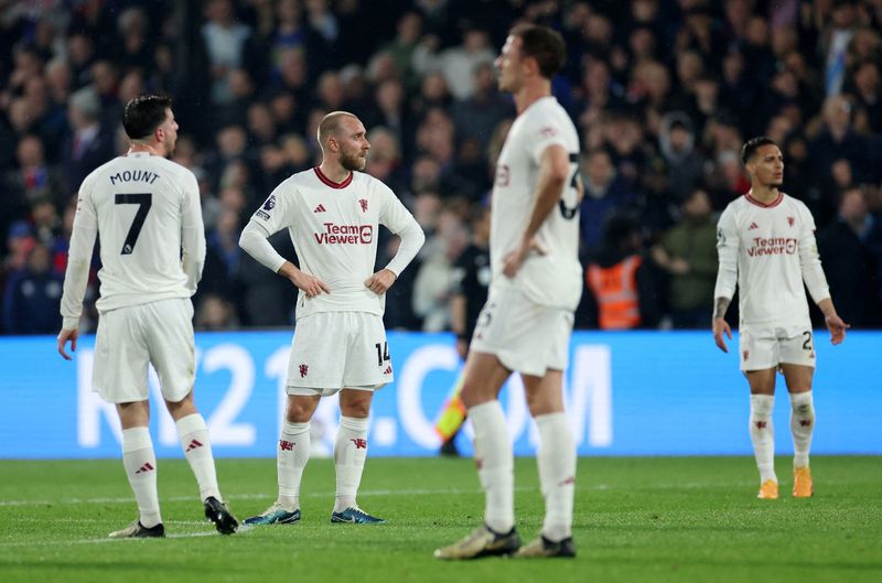 &copy; Reuters. サッカーのイングランド・プレミアリーグは６日に１試合を行い、マンチェスター・ユナイテッド（写真）は敵地でクリスタルパレスに０─４の大敗を喫した（２０２４年　ロイター/Isabel I