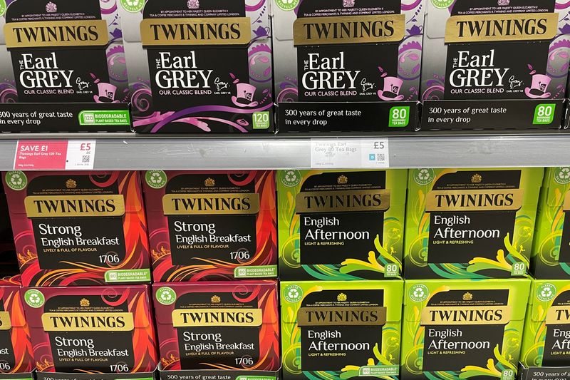 &copy; Reuters. Boxes of Twinings tea bags are displayed in a supermarket in east London, Britain May 2, 2024. REUTERS/James Davey/File Photo
