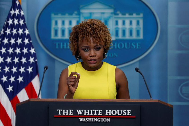 &copy; Reuters. White House Press Secretary Karine Jean-Pierre answers questions during the press briefing at the White House in Washington, U.S., May 3, 2024. REUTERS/Evelyn Hockstein/ File Photo