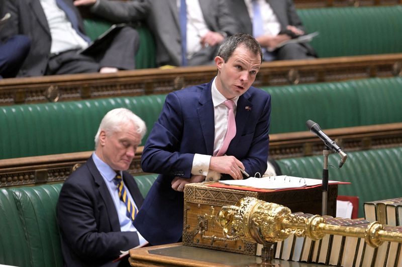 &copy; Reuters. FILE PHOTO: Andrew Bowie MP speaks during Oral Questions for the Department for Energy Security and Net Zero at the House of Commons in London, Britain, February 28, 2023. UK Parliament/Jessica Taylor/Handout via REUTERS /File Photo