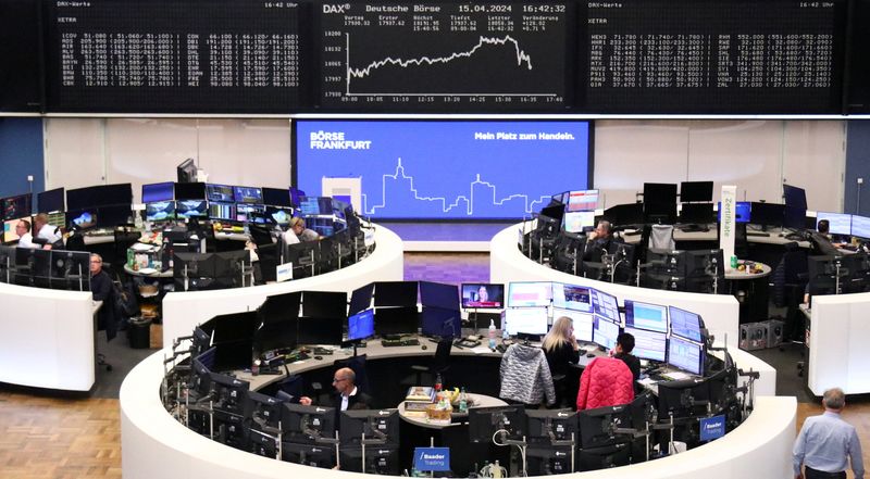 &copy; Reuters. The German share price index DAX graph is pictured at the stock exchange in Frankfurt, Germany, April 15, 2024. REUTERS/Staff/File Photo
