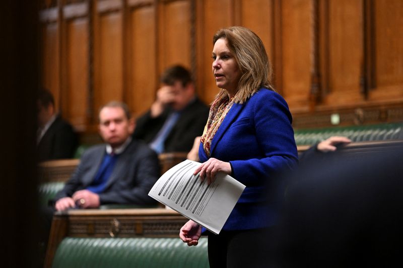 &copy; Reuters. FILE PHOTO: British MP Natalie Elphicke speaks during the Ministerial Statement on Migration and Economic Development Partnership at the House of Commons in London, Britain, December 19, 2022. UK Parliament/Jessica Taylor/Handout via REUTERS/File Photo