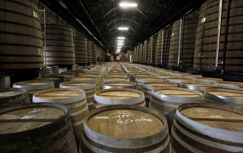 &copy; Reuters. FILE PHOTO: Oak barrels are stored in a cellar where cognac is aged at the Remy Martin distillery in Cognac, southwestern France, October 8, 2012.  REUTERS/Regis Duvignau/File Photo