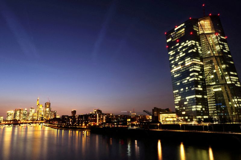 © Reuters. FILE PHOTO: The skyline with the banking district is seen during sunset in Frankfurt, Germany, February 27, 2024.  REUTERS/Kai Pfaffenbach/File Photo