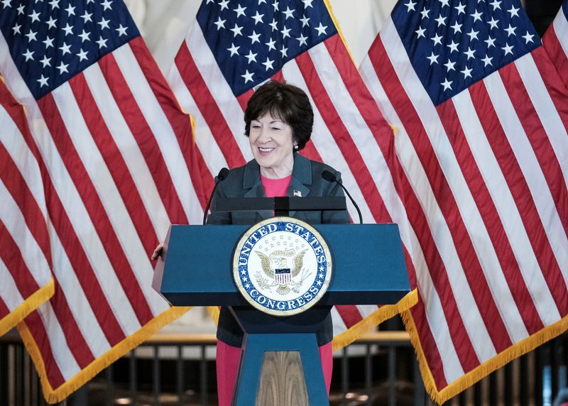 &copy; Reuters. U.S. Senator Susan Collins (R-ME) delivers remarks during a Congressional Gold Medal Ceremony honoring the "Rosies" - women such as 'Rosie the Riveter' who held jobs or volunteered in support of the war effort during World War II, in Emancipation Hall of 