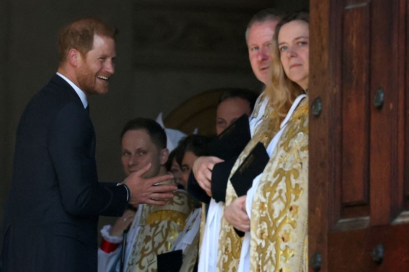 &copy; Reuters. Britain's Prince Harry arrives to attend the Invictus Games Foundation 10th Anniversary Service of Thanksgiving at St Paul’s Cathedral, in London, Britain, May 8, 2024. REUTERS/Toby Melville