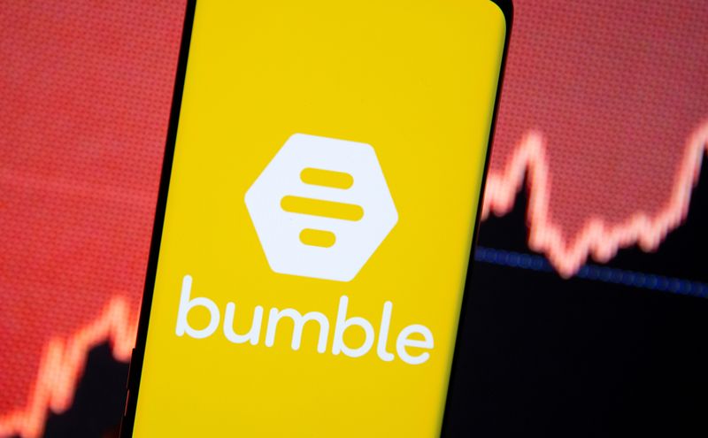 &copy; Reuters. FILE PHOTO: The Bumble logo is seen on a smartphone in front of a stock graph in this illustration taken February 11, 2021. REUTERS/Dado Ruvic/Illustration/File photo