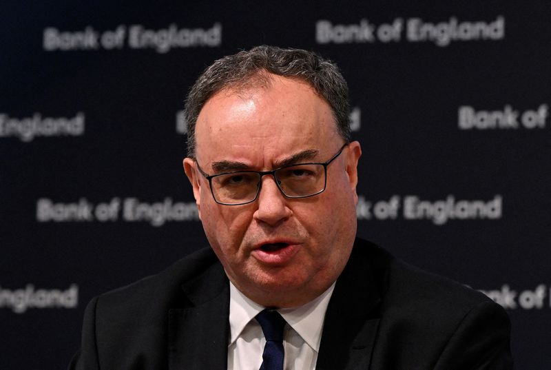 &copy; Reuters. FILE PHOTO: Bank of England Governor Andrew Bailey addresses the media during the central bank's Monetary Policy Report press conference at the Bank of England, in London, Britain, on February 1, 2024.     JUSTIN TALLIS/Pool via REUTERS/File Photo
