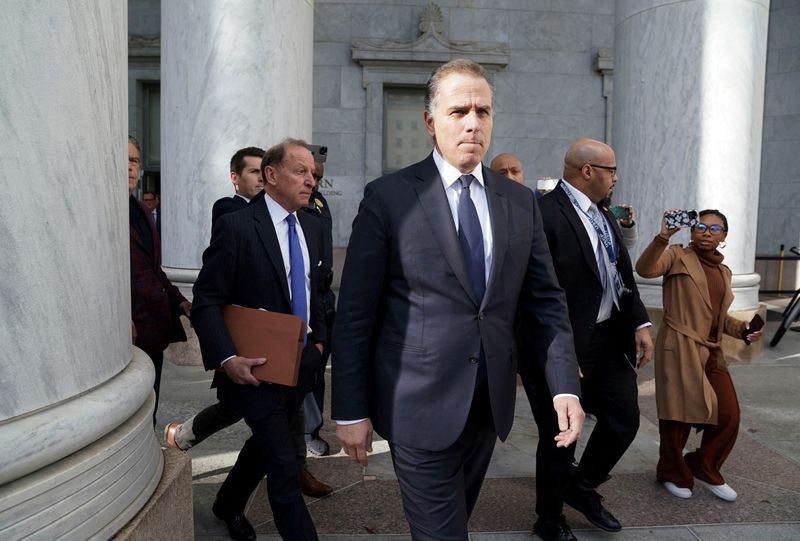 &copy; Reuters. FILE PHOTO: Hunter Biden, son of U.S. President Joe Biden,  departs the House Rayburn Office Building following a surprise appearance at a House Oversight Committee markup and meeting to vote on whether to hold Biden in contempt of Congress for failing to
