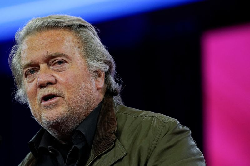 &copy; Reuters. FILE PHOTO: Former White House Chief Strategist Steve Bannon addresses the Conservative Political Action Conference (CPAC) annual meeting in National Harbor, Maryland, U.S., February 24, 2024. REUTERS/Elizabeth Frantz/File Photo
