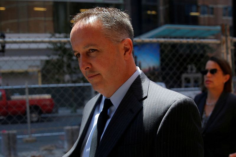 &copy; Reuters. FILE PHOTO: Pharmacist Barry Cadden, co-founder of the now-defunct New England Compounding Center, arrives to be sentenced after being convicted for racketeering and fraud for his role in a 2012 meningitis outbreak that killed 64 people across the United 