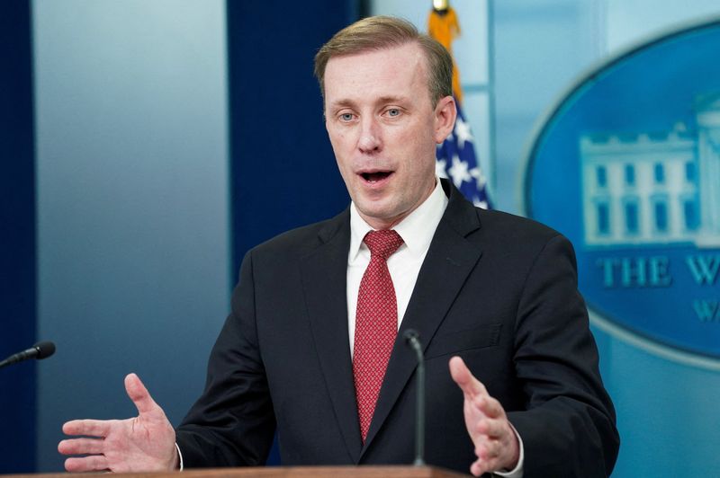 &copy; Reuters. FILE PHOTO: White House National Security Advisor Jake Sullivan speaks during a press briefing at the White House in Washington, U.S., April 9, 2024. REUTERS/Kevin Lamarque/File Photo