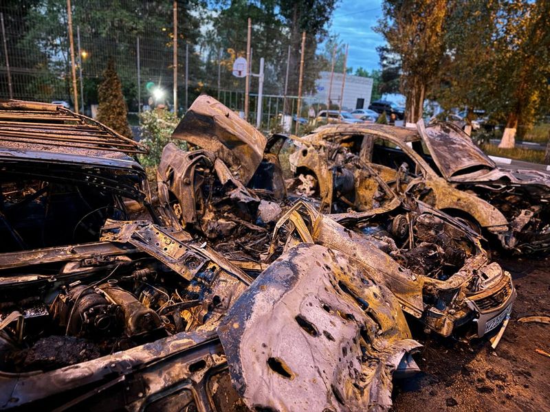 &copy; Reuters. A view shows damaged vehicles at the site of a recent military strike, what local authorities called a Ukrainian air attack, in the course of the Russia-Ukraine conflict, in a location given as Belgorod, Russia, in this handout image released on May 11, 2
