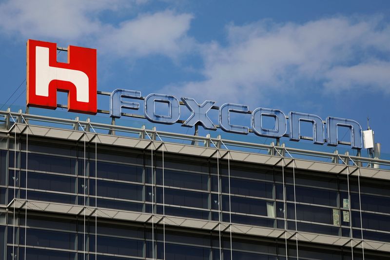 &copy; Reuters. The logo of Foxconn, the trading name of Hon Hai Precision Industry, is seen on top of the company's building in Taipei, Taiwan March 30, 2018. REUTERS/Tyrone Siu/File Photo