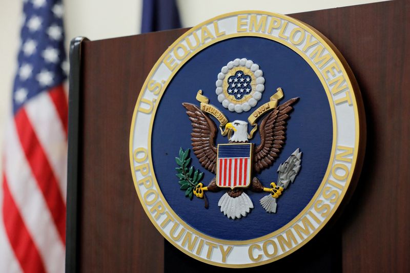 &copy; Reuters. FILE PHOTO: The seal of the U.S. Equal Employment Opportunity Commission (EEOC) is seen in their office in Manhattan, New York City, U.S., September 17, 2020. REUTERS/Andrew Kelly/File Photo