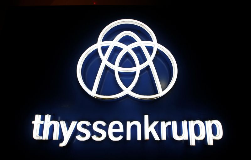 &copy; Reuters. Thyssenkrupp's logo is seen outside the elevator test tower in Rottweil, Germany, January 21, 2020.  REUTERS/Michaela Rehle/Files