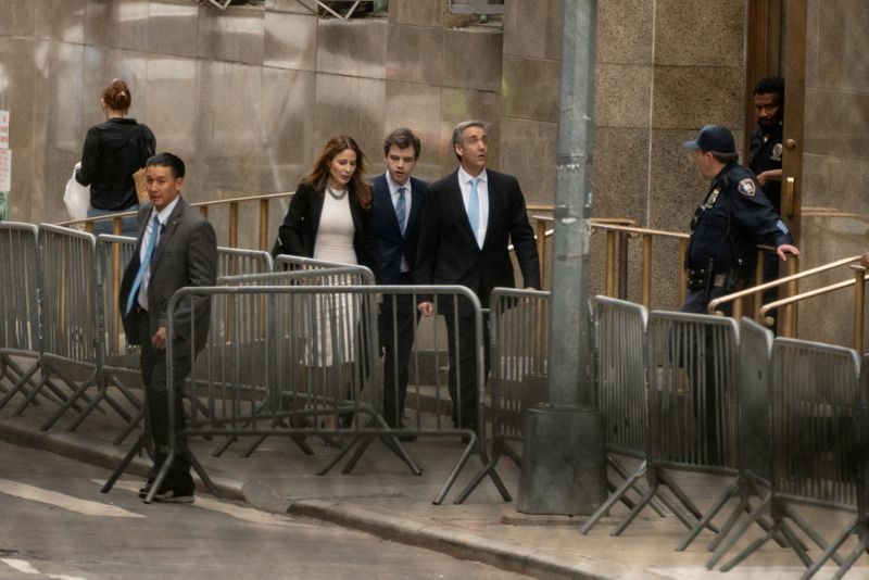 &copy; Reuters. Michael Cohen a former attorney for Republican presidential candidate and former U.S. President Donald Trump, departs after testifying at Trump?s criminal trial, over charges that he falsified business records to conceal money paid to silence porn star St