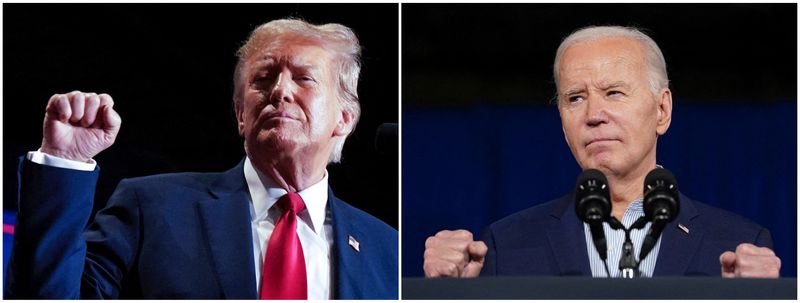 &copy; Reuters. Combinação de fotos de Trump e Biden em eventos de campanha
REUTERS/Jay Paul y Kevin Lamarque