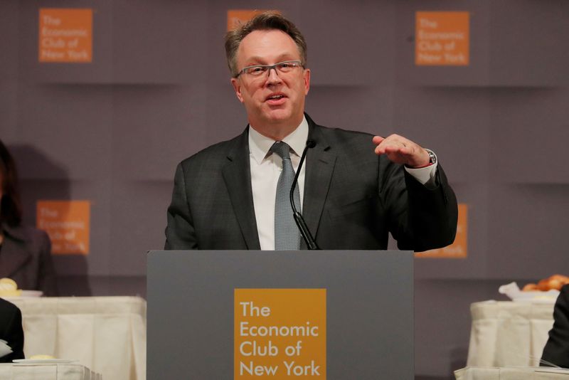 &copy; Reuters. FILE PHOTO: John C. Williams, president and CEO of the Federal Reserve Bank of New York speaks to the Economic Club of New York in the Manhattan borough of New York, U.S., March 6, 2019. REUTERS/Lucas Jackson/File Photo