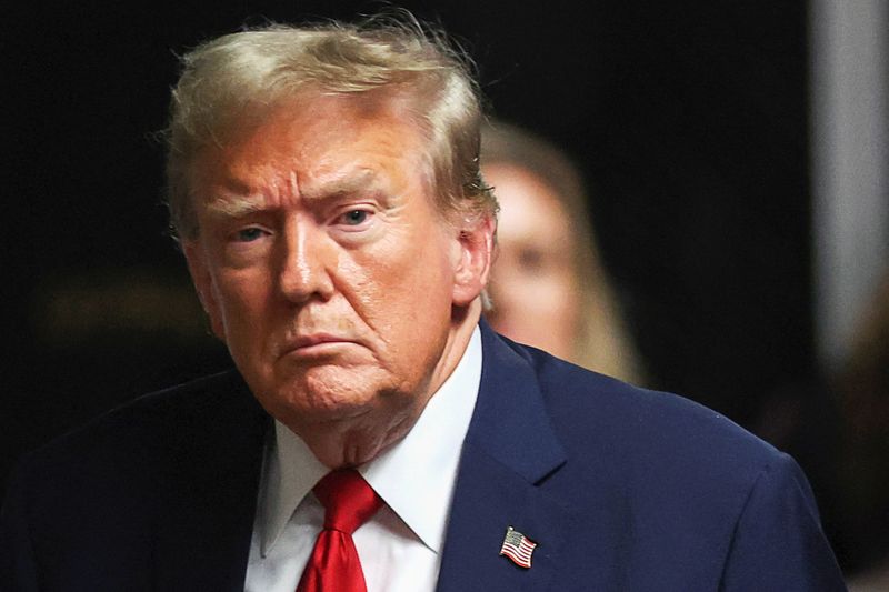 &copy; Reuters. FILE PHOTO: Former U.S. President Donald Trump looks on, at Manhattan Supreme Court after the day's proceedings in his hush money trial filed by DA Bragg, in?New?York, U.S. May 16 2024. REUTERS/Mike Segar/Pool/File Photo