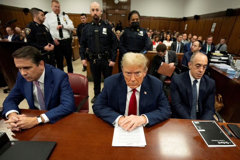&copy; Reuters. FILE PHOTO: Former U.S. President and Republican presidential candidate Donald Trump attends trial at Manhattan Criminal Court on May 16th 2024 in New York City, U.S. Steven Hirsch/Pool via REUTERS/File Photo