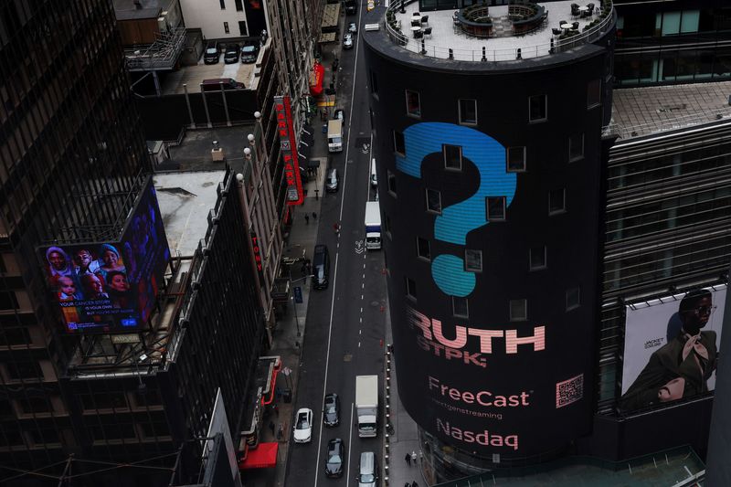 &copy; Reuters. FILE PHOTO: The Nasdaq Market site is seen on the day that shares of Truth Social and Trump Media & Technology Group start trading under the ticker "DJT", in New York City, U.S., March 26, 2024. REUTERS/Shannon Stapleton/File Photo