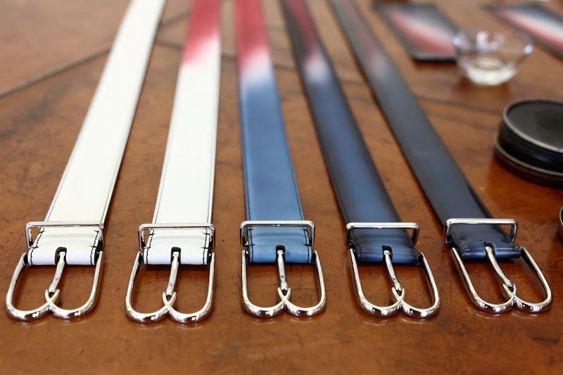 &copy; Reuters. FILE PHOTO: A view shows the evolution of the patina on the belts that will be worn by the French team athletes for the opening ceremony by LVMH's upscale menswear label Berluti, in a showroom at Berluti headquarters in Paris, France, April 10, 2024. REUT