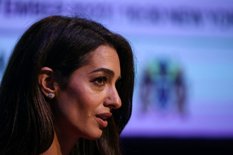 &copy; Reuters. FILE PHOTO: Amal Clooney, Special Advisor to the ICC Prosecutor of the situation in Sudan, speaks at the UNGA High Level Event: Ensuring Collective action for securing Human Rights and Justice in Sudan, during the 78th United Nations General Assembly in N